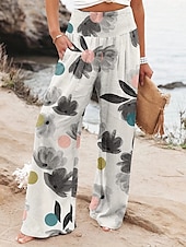 economico gamba larga e vita alta-Per donna Sfacciato Di tendenza Streetwear Lunghezza intera Vita alta Floreale Tasche Cinturino elastico comodo Morbido Comodo Media elasticità Strada Per uscire Rosso rubino Nero Verde salvia Grigio