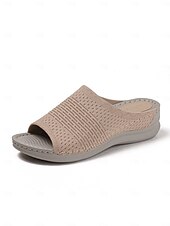 baratos Sandálias Confortáveis-sandálias femininas slip-on com cabedal em malha trançada, design aberto e sola acolchoada para uso casual no verão e conforto diário