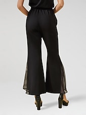 baratos Calça-Mulheres Parte inferior do sino Calças Comprimento total Chiffon Capital Elegante Casual Diário Roupa Diária Para Noite Preto Branco Outono Primavera Verão S M L