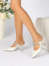 cheap Kitten Heels-Women&#039;s Rhinestone Embellished Pointed-Toe Slip-On Heeled Mules – Elegant Party and Formal Shoes for Evening Events and Weddings