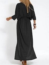voordelige T-shirt-jurken-Dames Maxi-jurk Casual jurk A lijn jurk Stijlvol Basic Casual Vakantie Dagelijks Normale pasvorm Effen Halve mouw V-hals Zwart Leger Groen Zomer Lente