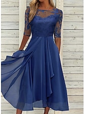 economico Abiti floreali-abito da cocktail party da donna abito in pizzo abito midi verde blu viola mezza manica ricamo floreale pizzo autunno primavera girocollo elegante classico ospite di nozze 2023 s m l xl xxl 3xl