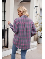 cheap Women&#039;s Graphic Tops-Women&#039;s Shirt Boho Shirt Dressy Tops Plaid Casual Boho Long Sleeve Bishop Sleeve V Neck Long Tops Work Daily Going out Pink Dusty Blue Purple Khaki Dark Gray Spring Fall