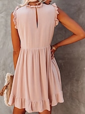 economico disegnare abiti in cotone e lino-Per donna Mini Abito Abiti in cotone e lino Vestito Casual Essenziale Casual Vacanza Quotidiano Vestibilità regolare Semplice Senza Maniche Girocollo Nero Verde chiaro Rosa Estate