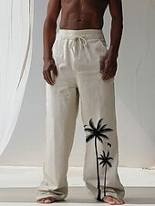 levne Domov-Pánské Kokosový strom Tropické rostliny Plátěné kalhoty Kalhoty Volné kalhoty Středně vysoký pas Havajské Na běžné nošení Dovolená Streetwear Oblečení na pláž Šňůrky Elastický pas Široké nohavice