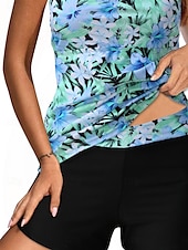 economico Tankini-Per donna Costumi da bagno 2 pezzi Ragazzo gamba Costume da bagno Schiena scoperta Fasciante in vita Vita alta Taglia piccola Festività Abbigliamento mare Pop art Stondata Senza maniche Costumi da