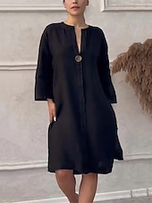 preiswerte Kleider-Damen Langes Kleid Maxikleid Leinen-inspirierte Kleider Freizeitkleid Stilvoll Lässig Urlaub Täglich Date Normale Passform Einfach Langarm V Ausschnitt Schwarz Hellgrün Rosa Rote Sommer Frühling