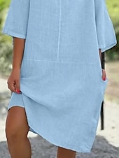 economico disegnare abiti in cotone e lino-Per donna Mini Abito Abiti in cotone e lino Vestito Casual Essenziale Casual Vacanza Quotidiano Vestibilità regolare Semplice Manica 3/4 Girocollo Giallo Vino Grigio Azzurro Estate