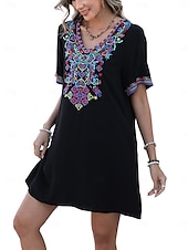 ieftine Rochii Boho-Ziua Îndrăgostiților Pentru femei Normal Rochie Mini Rochii Boho Chic Rochie A line Rochie Boho Boemia Stilat Clasic Cu Mâneci La Cot Vacanță Petrecere Zilnic Potrivire Formă Geometric Simplu Manșon