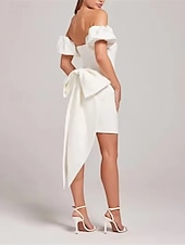 cheap Little White Dresses-Bachelorette Party Little White Dresses Boho Wedding Dresses Sheath / Column Off Shoulder Sleeveless Short / Mini Jersey Bridal Suits Bridal Gowns With Bow(s) Solid Color