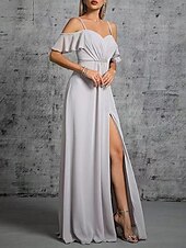 cheap Bridesmaid Dresses-A-Line Bridesmaid Dress V Neck / Sweetheart / Spaghetti Strap Short Sleeve Elegant Floor Length Chiffon / Spandex with Ruffles / Draping / Ruching