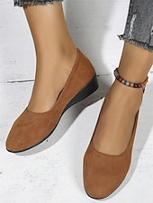 お買い得  レディースフラットシューズ-クッションソールを備えた女性用の柔らかいネイビーブルーのスエードスリッポンフラットシューズ | 普段使いに最適