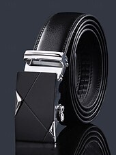 levne Pánské opasky-pánský nastavitelný černý kožený pásek s elegantní kovovou přezkou - pravá kůže, přizpůsobitelná délka, ideální pro obchodní příležitostné a svatební příležitosti