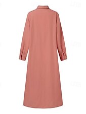 economico Vestiti-Per donna Abito Lungo Maxi Abito Abiti ispirati al lino Abito Camicia Vestito Casual Elegante Casual Vacanza Quotidiano Data Vestibilità regolare Semplice Manica Lunga Bavero Rosso Cachi Blu scuro