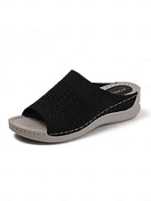 baratos Sandálias Confortáveis-sandálias femininas slip-on com cabedal em malha trançada, design aberto e sola acolchoada para uso casual no verão e conforto diário