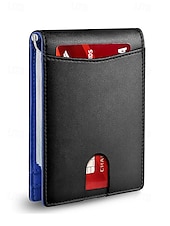 お買い得  ウォレット-男性用 RFID ブロック ウォレット - プレミアム牛革、スリムなデザイン、複数のカード スロット、現金用コンパートメント付き、旅行や日常使用に最適、カラー ブラック オレンジ