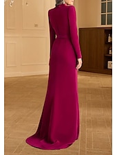 abordables Longueur du plancher-Robe fourreau  colonne robe mère de la mariée robe tuxedo élégante simple col en V longueur sol satin crêpe blazer robe à manches longues avec couleur unie 2025