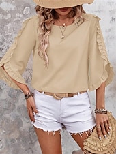 ieftine Bluze simple-Pentru femei Bluză Culoare solidă Elegant Zilnic Stilat Lungime Manșon 3/4 Stil Nautic Topuri obișnuite Zilnic Muncă Concediu Negru Roșu-aprins Trifoi Kaki Vară Primăvară Toamnă