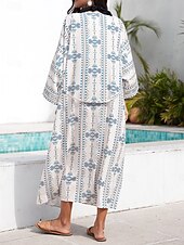 preiswerte Kaftane-Damen Badeanzug Zudecken Schwimm-Kleid Bademode Vorne binden Urlaub Strandbekleidung Graphic Langarm Badeanzüge