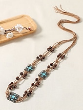 cheap Women&#039;s Belt-Boho Faux Leather Belt with Turquoise Pendant and Tassels – Adjustable Decorative Waist Accessory for Women, Perfect for Dresses, Festivals and Casual Outfits