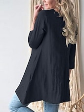 preiswerte bedruckte Kleider aus Baumwolle und Leinen-Damen Minikleid Baumwoll-Leinen-Kleider Freizeitkleid Stilvoll Basic Lässig Urlaub Täglich Lässiger Schnitt Einfach Dreiviertelarm Rundhalsausschnitt Grün Khaki Dunkelblau Sommer Frühling Herbst