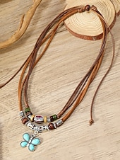 economico Collana da donna-collana vintage in pelle con ciondolo a farfalla – gioiello regolabile in stile boho per donne e uomini, perfetto per abbigliamento casual e da festa