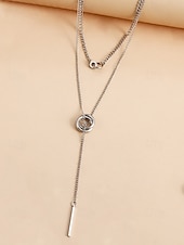 voordelige Dames ketting-gelaagde zilveren ketting met cirkel- en staafhanger, minimalistische statement sieraden voor vrouwen, perfect voor feestjes, dates en dagelijks gebruik