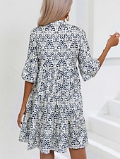 preiswerte Druck Blumen Kleider-Damen Minikleid Casual kleid Boho Chic Kleider A Linie Kleid Boho-Kleid Böhmen Vintage Urlaub Täglich Regular Fit Blumen 3/4 Ärmel Gekerbter Hals Rosa Blau Sommer