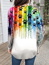 billiga Konst &amp; Design t-shirt-Dam T-shirt Grafisk Ledigt Långärmad Rund hals Långa toppar Dagligen Mönster Regnbåge Höst Vinter