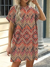 levne Boho šaty-Dámské Mini šaty Volnočasové šaty Tričkové šaty Boho šaty stylové Na běžné nošení Dovolená Denní Běžný Květinový S lístky Krátký rukáv Tričkový Vodní modrá Hnědá Trávová zelená Léto