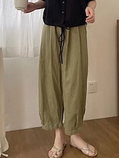 baratos Calça de linho de algodão simples-Mulheres Shorts de algodão e linho Calças inspiradas em linho Calças de linho de algodão Vintage Moda Roupa de rua Mimolet Cintura Média Tecido Bolsos Cintura elástica Confortável Macio Micro-Elástica
