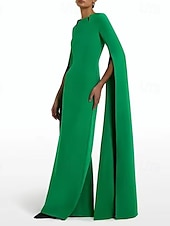 preiswerte GRÜN-Trompete / Meerjungfrau Abendkleider Elegant Kleid Abendgesellschaft Gala Boden-Länge Langarm Ausgekehlt Mittwoch Addams Family Baumwollmischung Rückenlos mit Schlitz Doppelschlitz 2025
