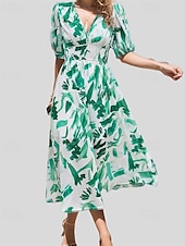 billiga Eleganta blommiga klänningar-Dam Långklänning Maxiklänning Vardagsklänning A linjeklänning Blommig klänning Sommarklänning Elegant Stylish Semester Dagligen Datum Normal Blommig Kortärmad V-hals Svart Rodnande Rosa Blå Grön