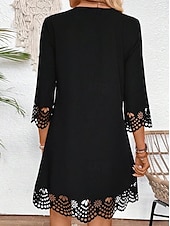 abordables robe noire midi-Femme robe longue Robe casual Robe Trapèze mode basique Décontractées Soirée Travail du quotidien Standard Plein manche longue Col V Noir Bleu Eté Printemps Automne