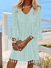 preiswerte Weiße Spitzenkleider-Damen Minikleid Weißes Kleid Brautkleider schlicht Ausgestellter Ärmel Urlaub Täglich Lockere Passform 3/4 Ärmel V Ausschnitt Weiß Hellgrün Sommer