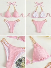 economico Bikini-Per donna Costumi da bagno Bikini 2 pezzi Slip brasiliano Costume da bagno Schiena scoperta Taglia piccola Festività Abbigliamento mare Tinta unica Halter Neck Senza maniche Costumi da bagno