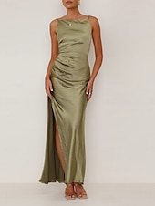 abordables Vestidos de fiesta-Mujer Vestido maxi Vestido de Fiesta Vestido de raso Elegante Sensual Formal Fiesta Invitado a la boda Pedida Ajuste regular Plano Sin Mangas Cuello Barco Negro Rosa Azul Piscina Verde Trébol Verano