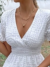 economico Vestiti-Per donna Abito Lungo Maxi Abito Abiti ispirati al lino Abito Bianco Vestito Casual Elegante Casual Boho Vacanza Quotidiano Data Vestibilità regolare Semplice Senza Maniche Scollo a V Bianco Estate