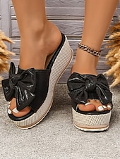 Недорогие Женские сандалии-босоножки на танкетке с золотистым металлическим бантом для женщин - гламурные босоножки на платформе для повседневных летних прогулок