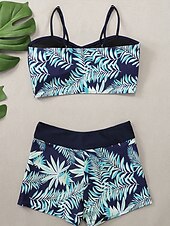billiga Tankinis-Dam Badkläder Bikini 2 st Pojkeben Baddräkt Öppen rygg Smal Semester Standkläder Grafisk U-hals Ärmlös Baddräkter