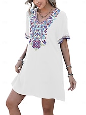 ieftine Rochii Boho-Ziua Îndrăgostiților Pentru femei Normal Rochie Mini Rochii Boho Chic Rochie A line Rochie Boho Boemia Stilat Clasic Cu Mâneci La Cot Vacanță Petrecere Zilnic Potrivire Formă Geometric Simplu Manșon