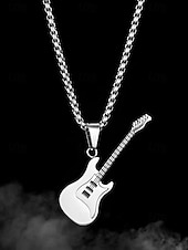 abordables Joyas para hombres-Collar con colgante de guitarra para hombre: joyería de estilo rock de acero inoxidable dorado y plateado para amantes de la música y ocasiones especiales.