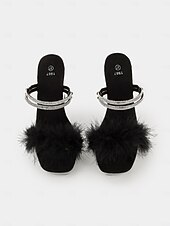 voordelige Nachtleven feest-rode met veren versierde, doorzichtige platformhakken voor dames – glamoureuze open sandalen voor avondevenementen en optredens