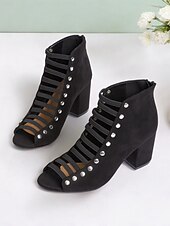 Χαμηλού Κόστους Γυναικεία Σανδάλια-γυναικεία μαύρα πέδιλα με λουράκια με τακούνι με λεπτομέρειες με καρφιά – μοντέρνο σχέδιο peep-toe για ρούχα γραφείου και πάρτι