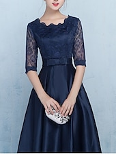 preiswerte Teelänge-A-Linie Kleid Brautmutterkleid Formal Elegant einfach Juwel-Ausschnitt Knöchellänge Tee-Länge Satin Halbarm mit Spitzen-Schleife(n) Blumen Derby Kleid Renntag Kleid 2025