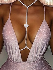 economico Collana da donna-collana con catena per il corpo in strass da donna – ciondolo a cuore, scintillante gioiello a forma di Y per feste, abbigliamento da discoteca o eventi speciali