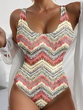 cheap One-piece swimsuits-Women&#039;s Swimsuits One Piece Monokini Swimsuit Backless Tummy Control High Waist Slim Vacation Vintage Color Block U Neck Sleeveless Bathing Suits