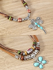 economico Collana da donna-collana vintage in pelle con ciondolo a farfalla – gioiello regolabile in stile boho per donne e uomini, perfetto per abbigliamento casual e da festa