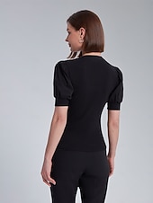 economico Bluse e camicie-Per donna Tinta unica Formale All&#039;aperto Ufficio Manica a Palloncino Nero Rosa Manica a sbuffo Manette Bottoni Davanti Manica Corta Elegante Moda Casual Quotidiano Dentellato Estate Primavera