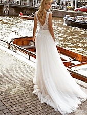 economico abiti da sposa casual-Abiti da sposa Abito da ballo Collo a V Spalline regolari Strascico cappella Abiti da sposa in raso con pieghe arricciate